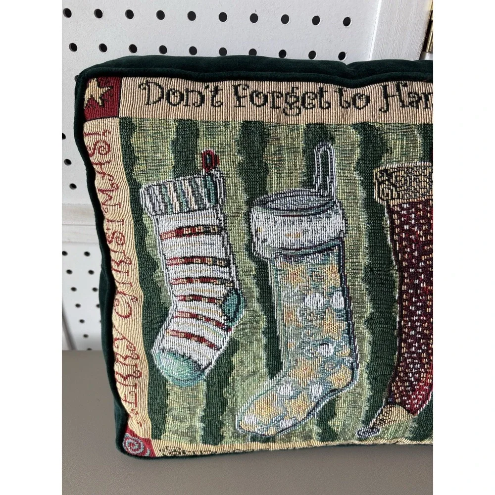 VTG Soft Impressions Tapestry Throw Pillow Hang Your Stockings Christmas Holiday